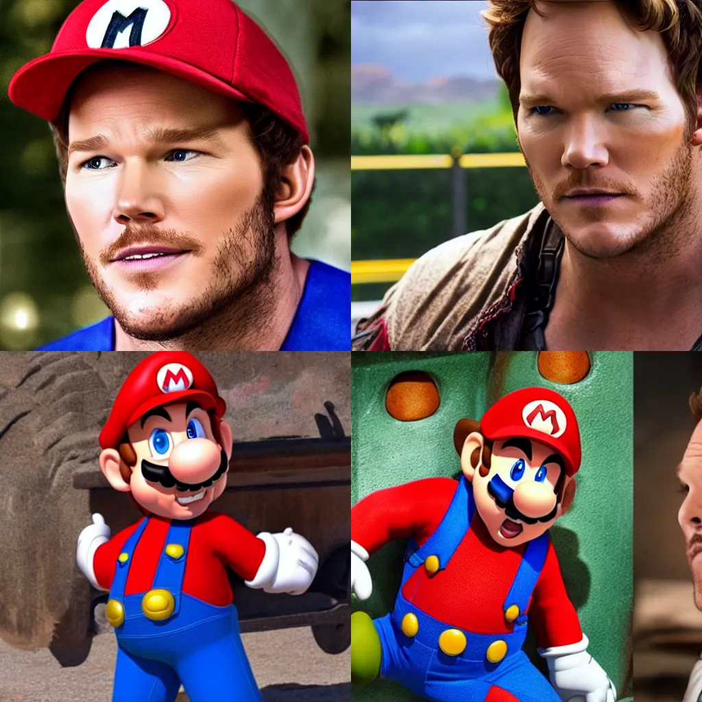 Prompt: Still of Chris Pratt as Mario from the upcoming movie