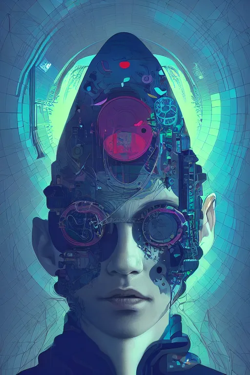 Image similar to abstract portrait, cyberpunk art, floating detailes, very detailed face, leaves by miyazaki, colorful palette illustration, kenneth blom, mental alchemy, james jean, pablo amaringo, naudline pierre, contemporary art, hyper detailed