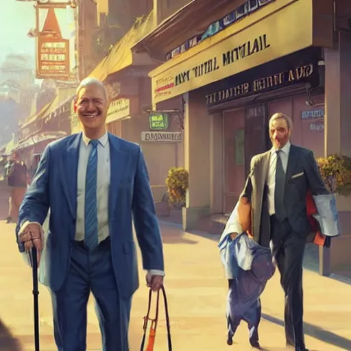 Image similar to epic cinematic hyperrealism masterpiece where happy businessmen appear. realistic poster with shaded lighting by craig mallismo, artgerm, jeremy lipkin and michael garmash, unreal engine, radiant light, detailed and complex environment, digital art, art station trends