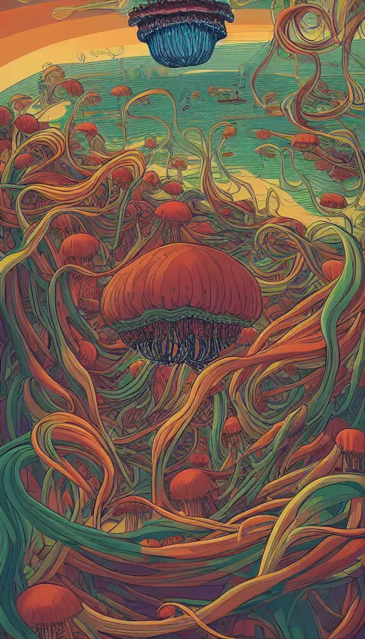 Image similar to The land of the jellyfish, italian futurism, Dan Mumford, da vinci, Josan Gonzalez