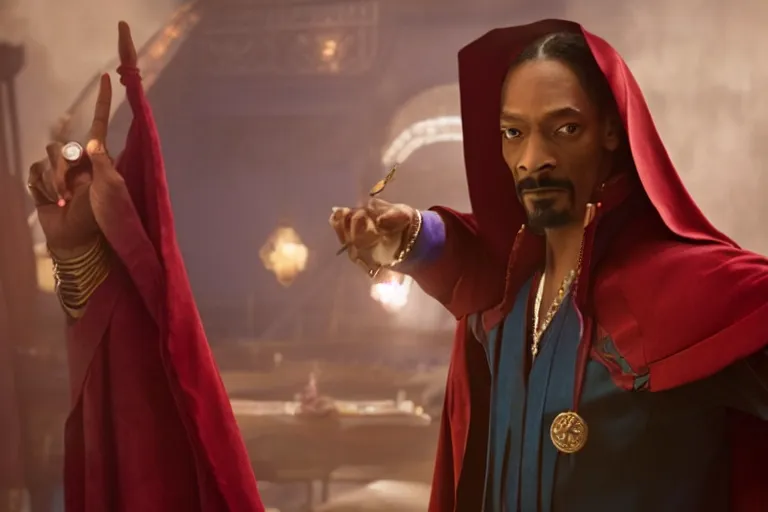 Prompt: film still of snoop dogg as doctor strange in doctor strange in the multiverse of madness, 4 k