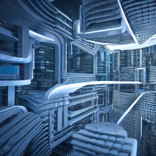 Image similar to decentralized city design, futuristic, parametric, algorithmic design, octane render.