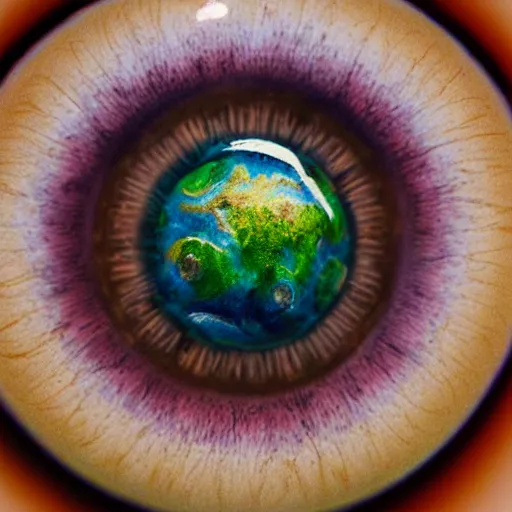 Prompt: human population living on an globe sized eyeball, photorealistic, micro detail, 3 0 mm camera