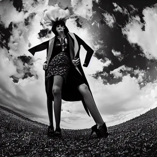 Image similar to fisheye medium format photograph of a surreal fashion shoot