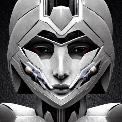 Prompt: symmetry!! a female transformer with a tall crown, black eyes!! very symmetrical face, highly detailed, by steven zavala, by matt tkocz, by shane baxley, transformers cinematic universe, pinterest, deviantart, artstation _ h 7 5 0