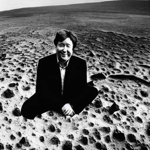 Image similar to bill hicks living inside a crater in bill gates' head