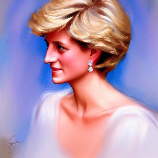 Prompt: portrait of Princess Diana, dreamy and ethereal, expressive pose, peaceful expression, elegant, highly detailed, digital painting, artstation, concept art, smooth, ephemeral, by John Singer Sargent