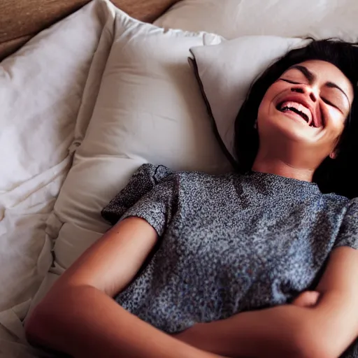 Image similar to a beautiful woman smiles as she falls asleep