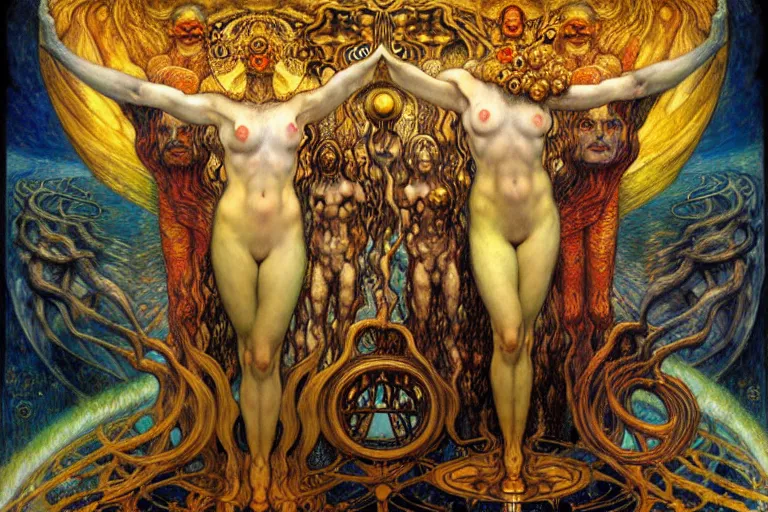 Image similar to Divine Chaos Engine by Karol Bak, Jean Delville, William Blake, Gustav Klimt, and Vincent Van Gogh, symbolist, visionary