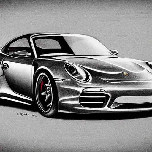 Image similar to pencil drawing of concept for a german muscle car inspired by a Porsche 911 Turbo S