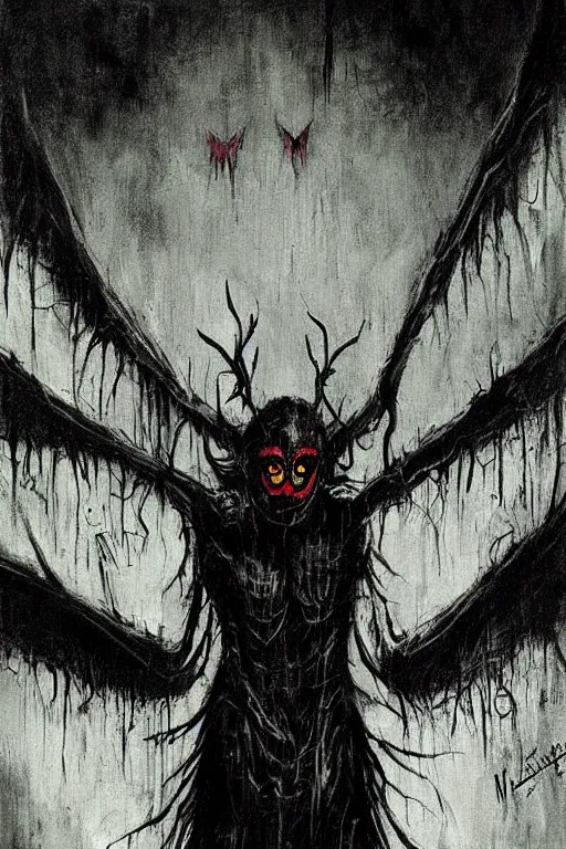 Image similar to mad horror painting of mothman by ben templesmith