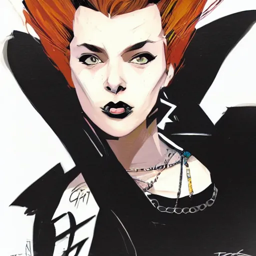 Image similar to highly detailed portrait of a punk young lady by Greg Tocchini and Cliff Chiang