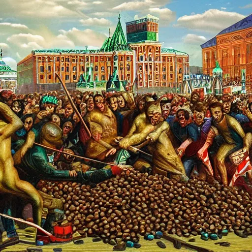 Image similar to heniz beans invades russia, real event, historical event, the beans are attacking moscow, 8 k, reality,