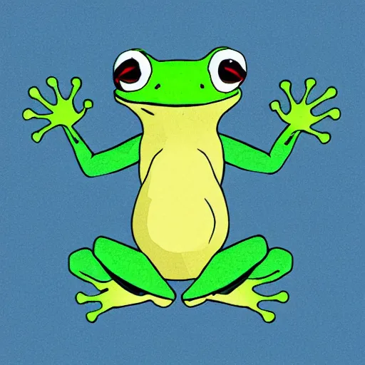 Image similar to a frog jumping, flat illustration