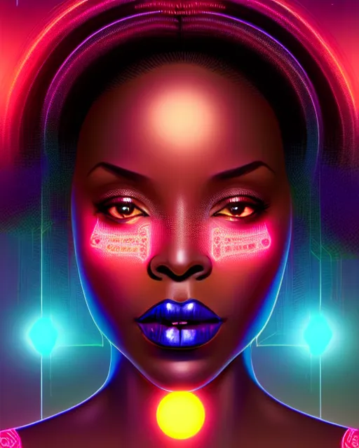 Image similar to symmetry!! african princess of technology, solid cube of light, hard edges, product render retro - futuristic poster scifi, lasers and neon circuits, beautiful dark skin african princess, intricate, elegant, highly detailed, digital painting, artstation, concept art, smooth, sharp focus, illustration, dreamlike, art by artgerm