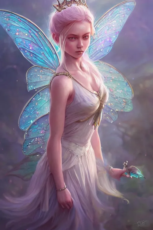 Image similar to fairy princess, highly detailed, d & d, fantasy, highly detailed, digital painting, trending on artstation, concept art, sharp focus, illustration, art by artgerm and greg rutkowski and fuji choko and viktoria gavrilenko and hoang lap