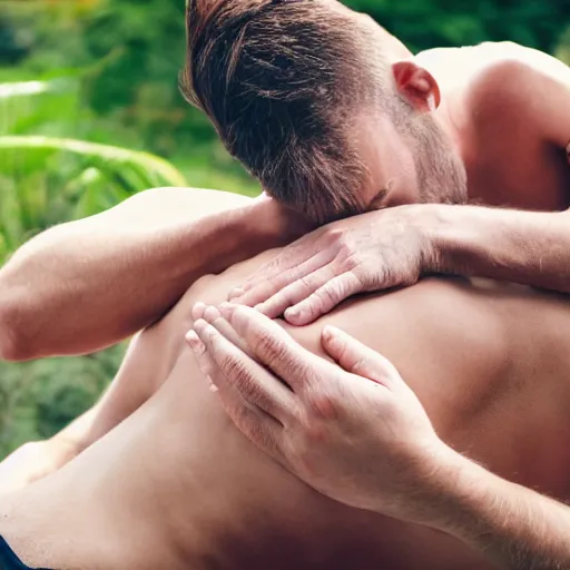 Image similar to man getting his armpits tickled by another man