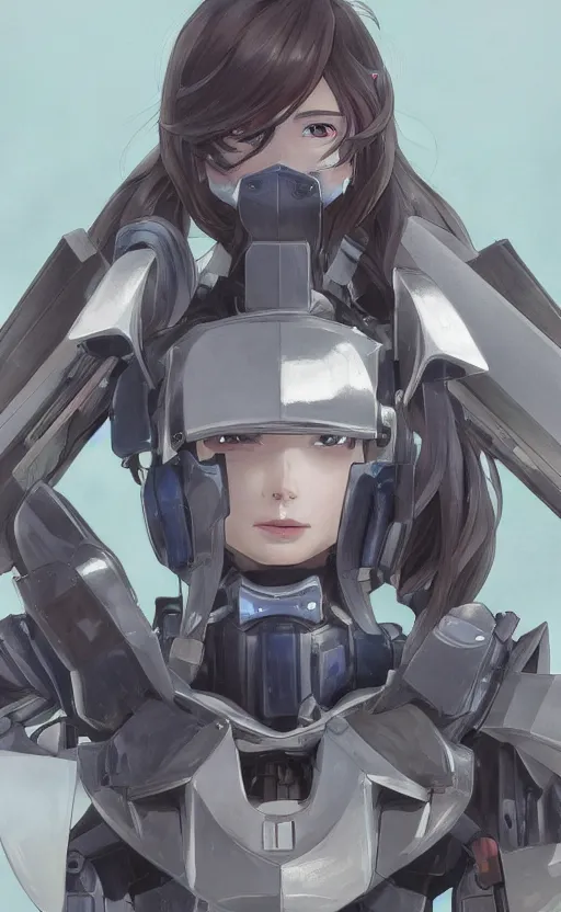 Image similar to a girl, fused mecha parts, soldier clothing, combat helmet, anime style, long hair, hair down, symmetrical facial features, from arknights, hyper realistic, 4 k, rule of thirds, extreme detail, detailed drawing, trending artstation, hd, d & d, realistic lighting, by alphonse mucha, greg rutkowski, sharp focus, backlit