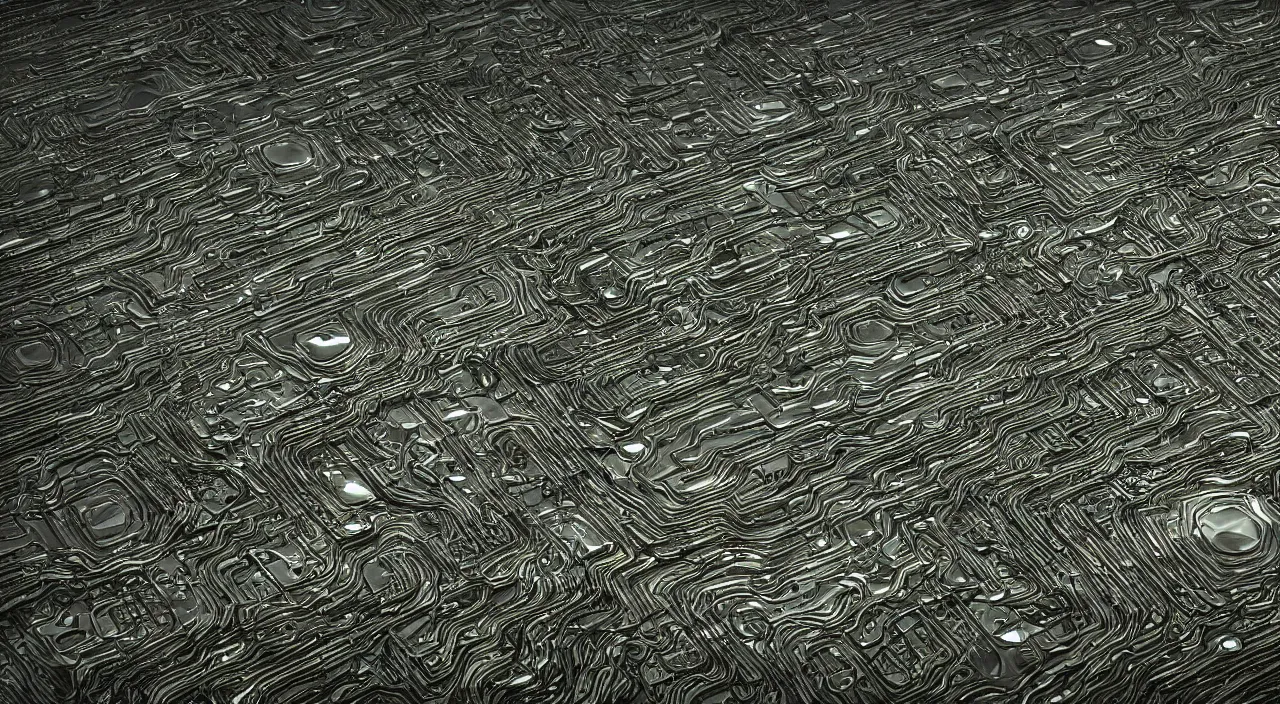 Image similar to computer graphics of a land made of liquid metal and feathers trending on Flickr and trending on ArtStation