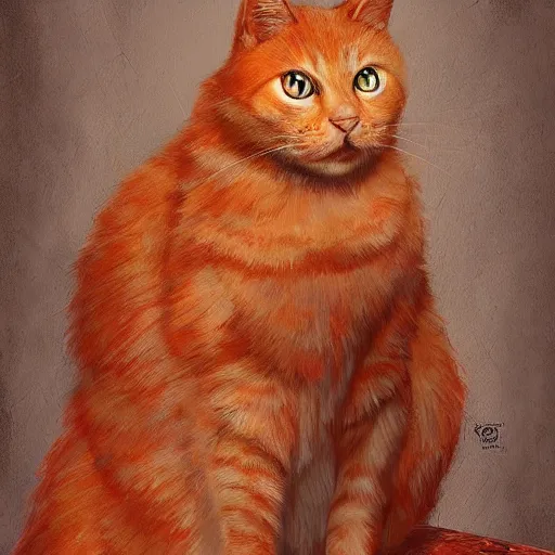 Image similar to portrait of orange marquess the cat, reneissance, sitting on throne, antropomorphic, fantasy digital art, art station