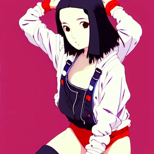 Image similar to a beautiful japanese natalie portman gravure model, wearing oversized native designer bomber jacket and leotard with overalls, bulky poofy bomber jacket with mesoamerican patterns, mesoamerican native street fashion, gapmoe yandere grimdark, trending on pixiv fanbox, painted by greg rutkowski makoto shinkai takashi takeuchi studio ghibli, akihiko yoshida