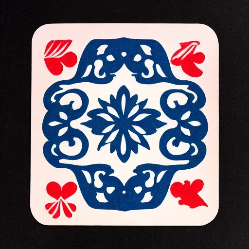 Prompt: playing card back, square, blue, pipeworks, floral, risograph