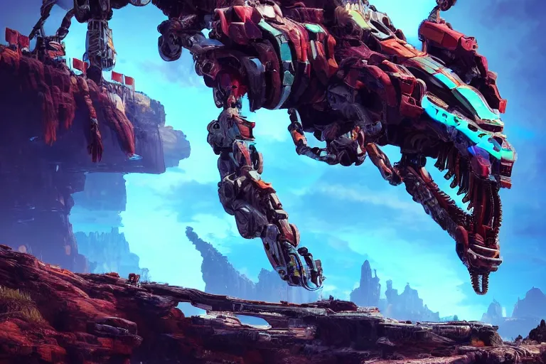 Image similar to snapmaw machine mecanical creature robot of horizon forbidden west horizon zero dawn bioluminiscence global illumination ray tracing hdr fanart arstation by ian pesty and alena aenami artworks in 4 k