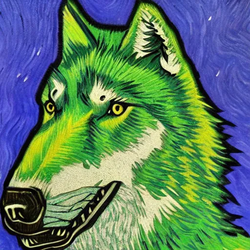 Prompt: green wolf, style of van gogh