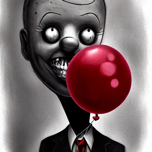 Image similar to surrealism grunge cartoon portrait sketch of the slender man with a wide smile and a red balloon by - michael karcz, loony toons style, pennywise style, horror theme, detailed, elegant, intricate