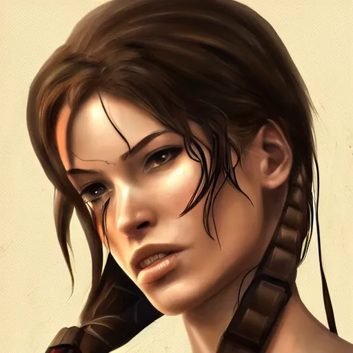 Prompt: beautiful lara croft, face portrait digital art by mingchen shen on artstation