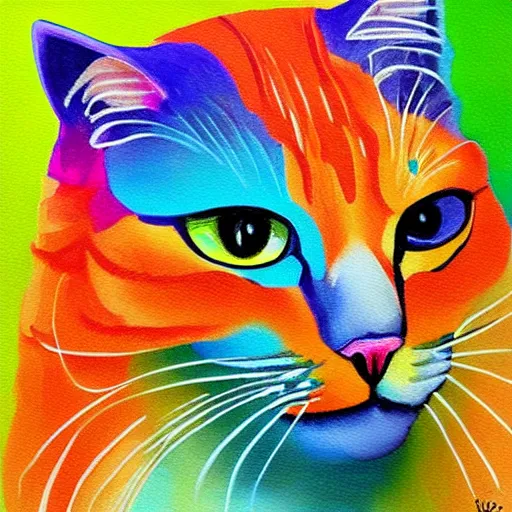 Prompt: colorful cat portrait in the style of claudia sanchez detailed painting