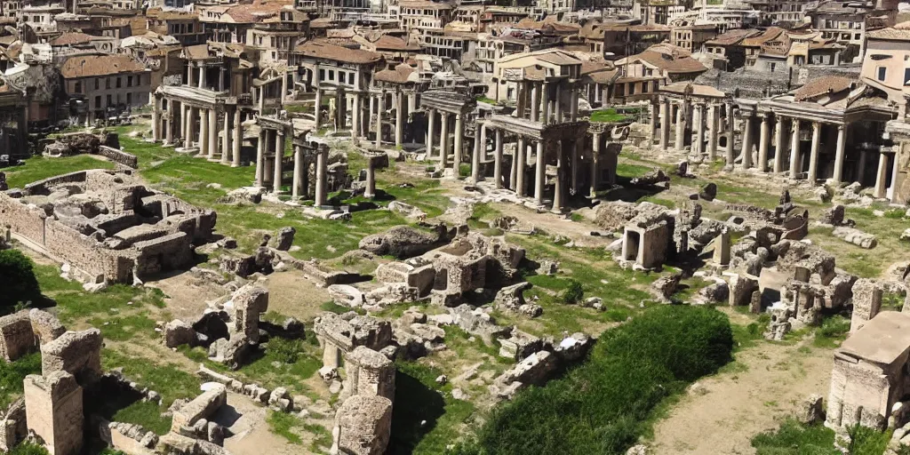 Prompt: an ancient roman city being taken over by an alien race