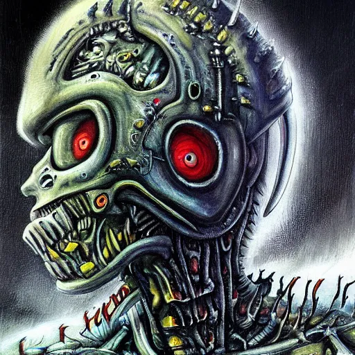 Prompt: Bart Simpson in the style of Giger’s Alien detailed oil painting concept art hd