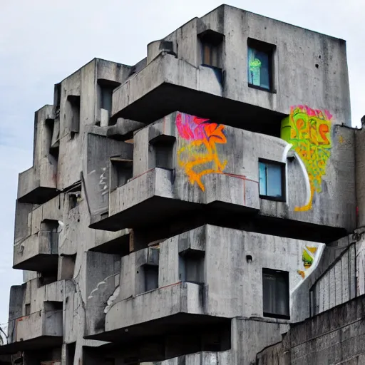 Prompt: habitat 67 covered in street art/graffiti