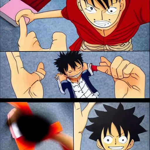 Prompt: luffy making origami of luffy - n 4
