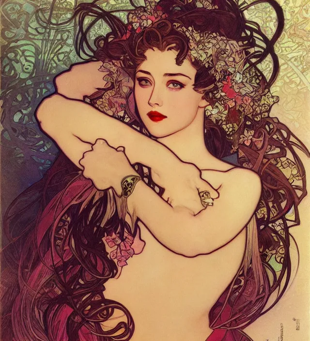 Prompt: detailed portrait of amber heard by alphonse mucha, yoshitaka amano