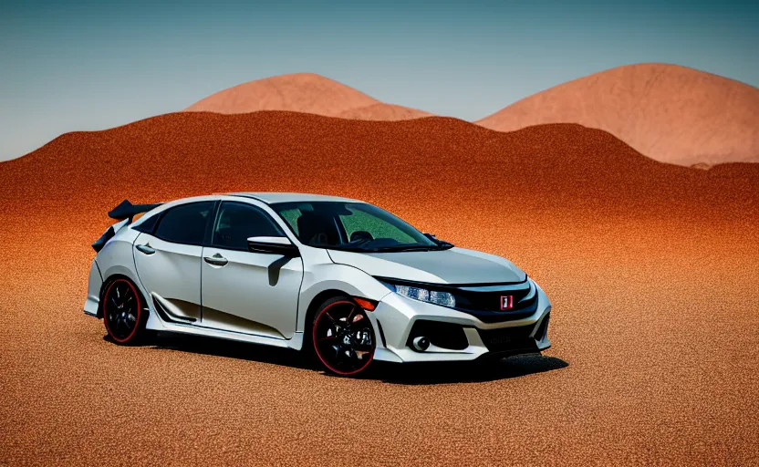 Prompt: photograph of a cell-shaded Honda Civic EK9 Type-R, surrounded by desert with a futuristic city in the horizon, sigma 85mm f/1.4, 4k, depth of field, high resolution, 4k, 8k, hd, full color