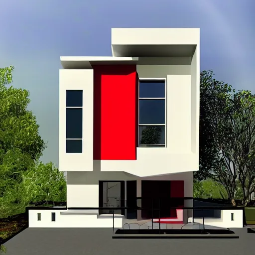 Image similar to a beautiful colorful modern house designed by Escher