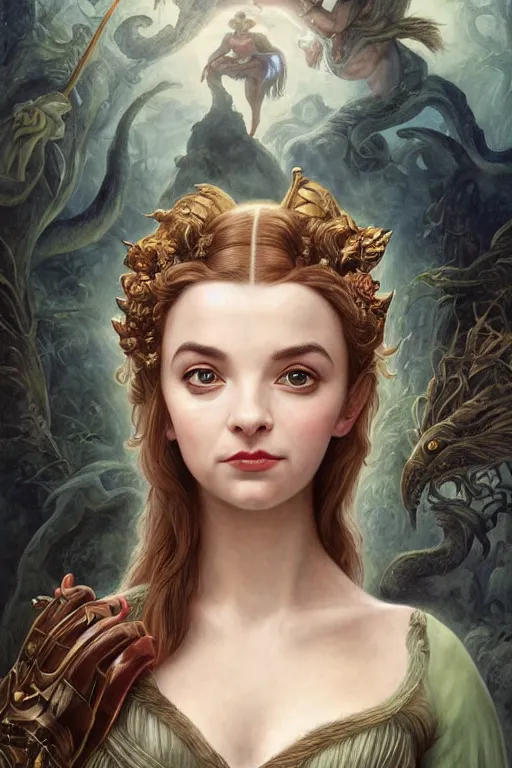 Image similar to A fantasy comic book style portrait painting of Jodie Comer, Anya Taylor-Joy, Joey King, as an Atlantean Reptilian Warrior, François Boucher, Oil Painting, Mystical Valkyrie, unreal 5, DAZ, hyperrealistic, octane render, Regal, Refined, Detailed Digital Art, RPG portrait, William-Adolphe Bouguereau, Michael Cheval, Walt Disney (1937), Steampunk, dynamic lighting, Highly Detailed, Cinematic Lighting, Unreal Engine, 8k, HD