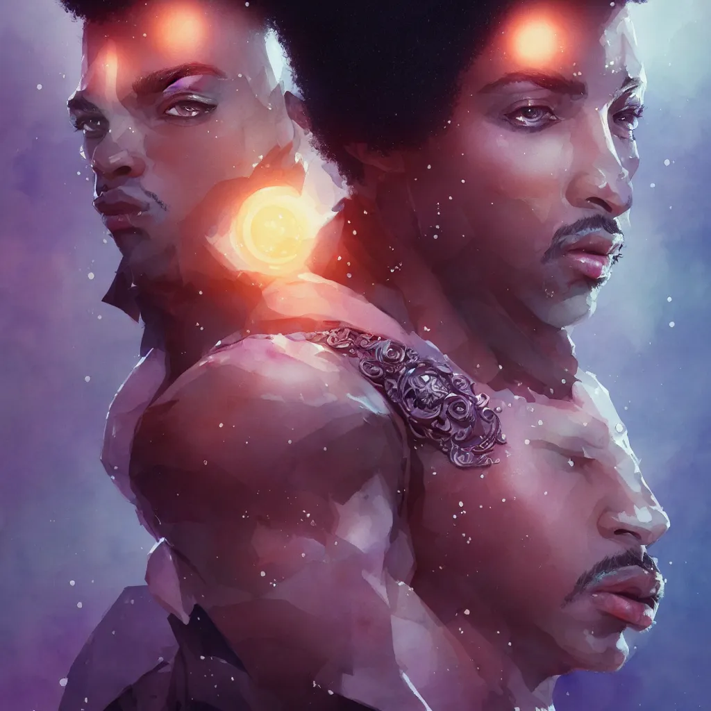 Image similar to beautiful watercolor painting of prince, intricate, elegant, highly detailed, digital painting, artstation, concept art, smooth, sharp focus,, dynamic lighting, ultrarealistic, cinematic, octane render, 8 k