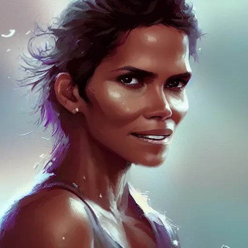 Image similar to “ portrait of halle berry by greg rutkowski, young, attractive, highly detailed portrait, scifi, digital painting, artstation, concept art, smooth, sharp foccus ilustration, artstation hq ”