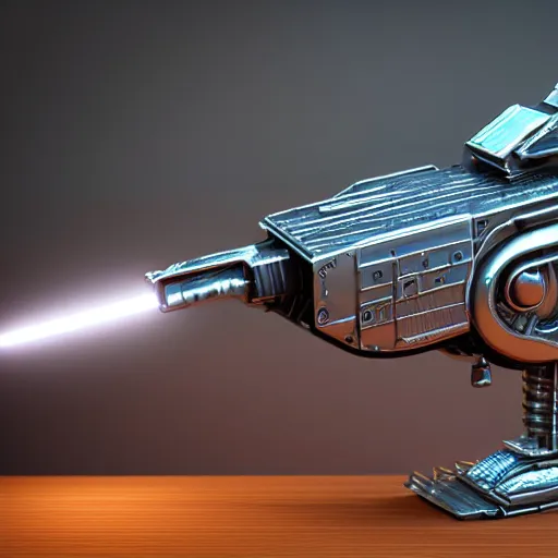 Image similar to detailed cyber punk 3D ray gun made from DeLorean scrap parts, rendered in octane render, dramatic lighting, made from metal, floating,