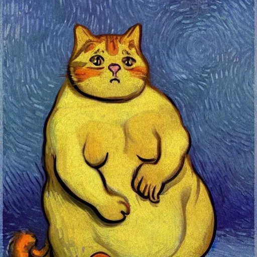 Image similar to a fat cat by vincent van gogh, digital art, trending on artstation