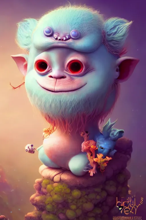 Prompt: a surreal Bioluminescent, very very very cute troll in a happy world by Daniel Merriam, Trending on Artstation, oil on Canvas by Elena Zhurikhina and Goro Fujita and Charlie Bowater, octane render, 4k, 8k, HD