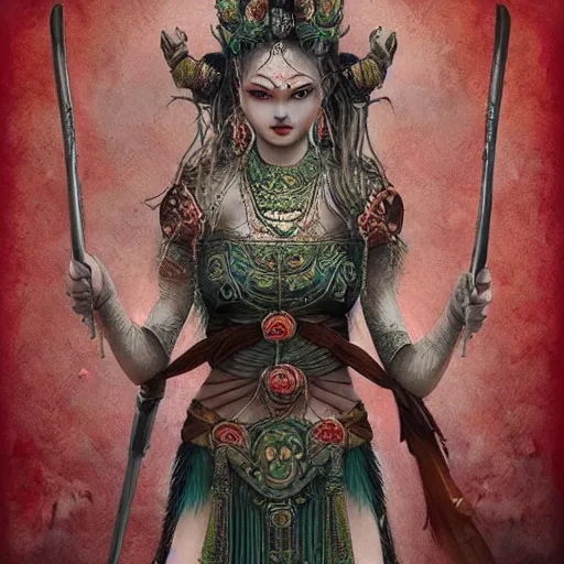 Image similar to Apsaras warrior with weapons ,traditional Chinese textures, hyper detailed, smooth,by Brook Shaden