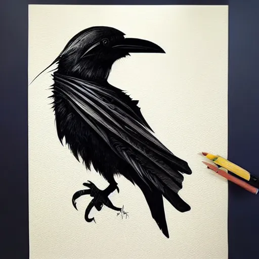 Image similar to a simple crow painting by Android Jones and M. C. Escher collaboration