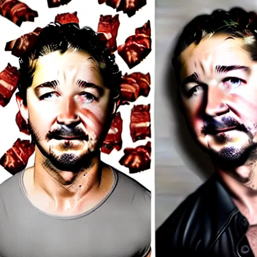 Prompt: uhd shia labeouf made entirely out of pieces of beef. photo by annie leibowitz