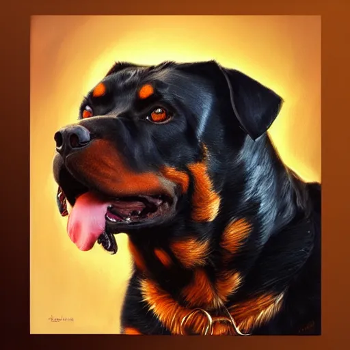 Image similar to rottweiler with a beard, oil painting, artgerm, portrait, highly detailed, artstation