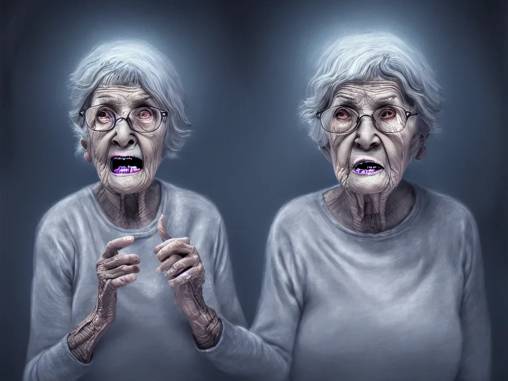 Image similar to an old lady describing loneliness and anxiety as ghosts come out of her mouth, digital painting, highly detailed, 4 k, art by miguel alandia pantoja