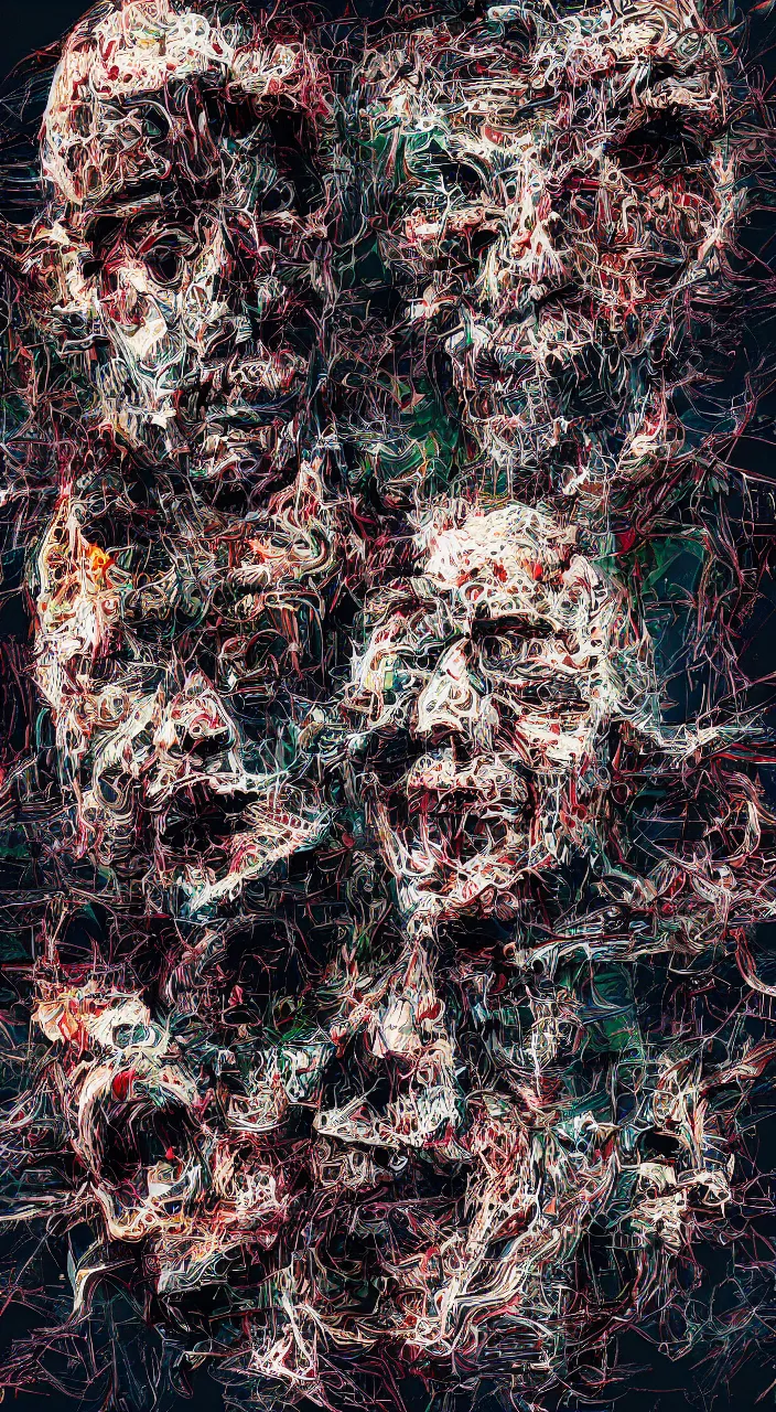 Image similar to pixel sorting in the style of ralph steadman, gearlord digital celluar automata